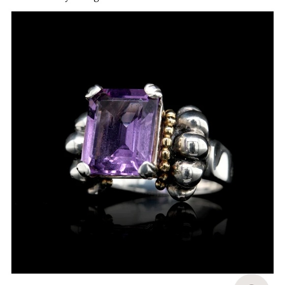 Lagos ring - amethyst set in sterling silver with 18K gold Caviar beading - Picture 15 of 16